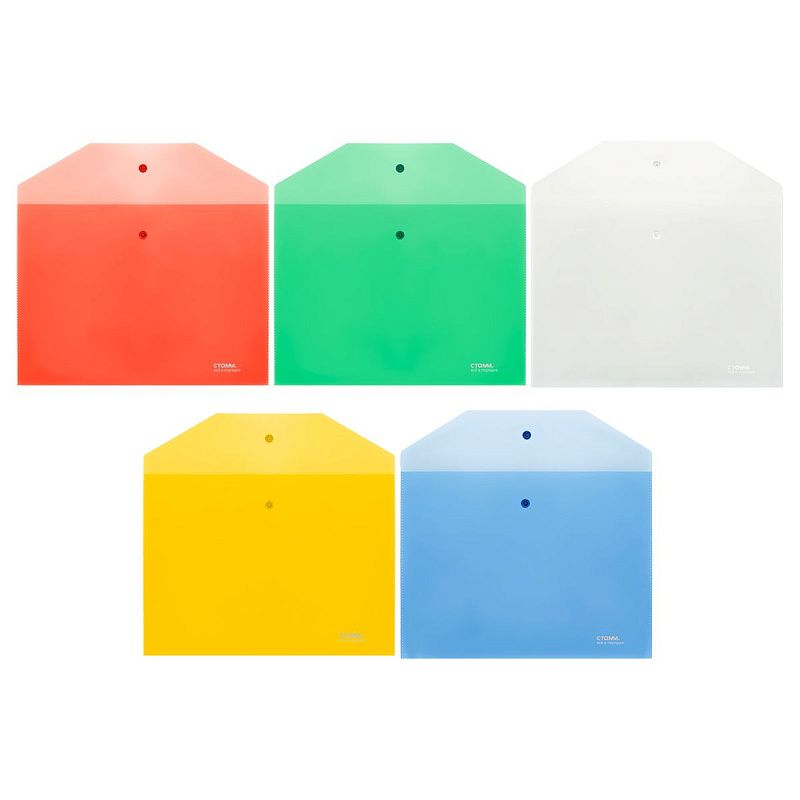 Папка-конверт на кнопке СТАММ В5, 180мкм, пластик, прозрачная, ассорти 