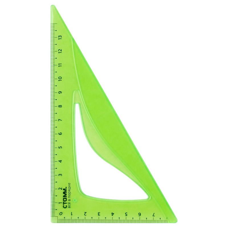 Треугольник 30°, 13см СТАММ, пластиковый, гибкий, прозрачный, зеленый, европодвес 
