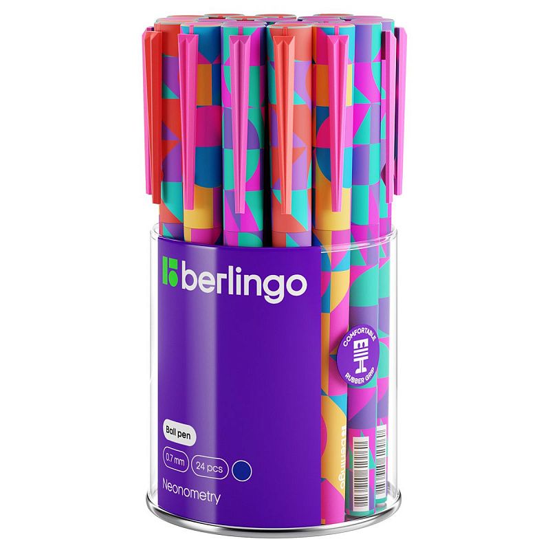 Ручка шариковая Berlingo "Neonometry" синяя, 0,7мм, грип, рисунок на корпусе, ассорти 