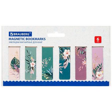 Закладки для книг МАГНИТНЫЕ, "TROPICS", набор 12 шт., 60x20 мм, BRAUBERG, 113172 