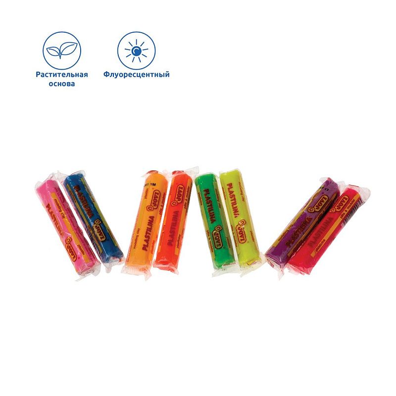 Пластилин JOVI, 08 цветов, 120г, растительный, флуоресцентный, блистер