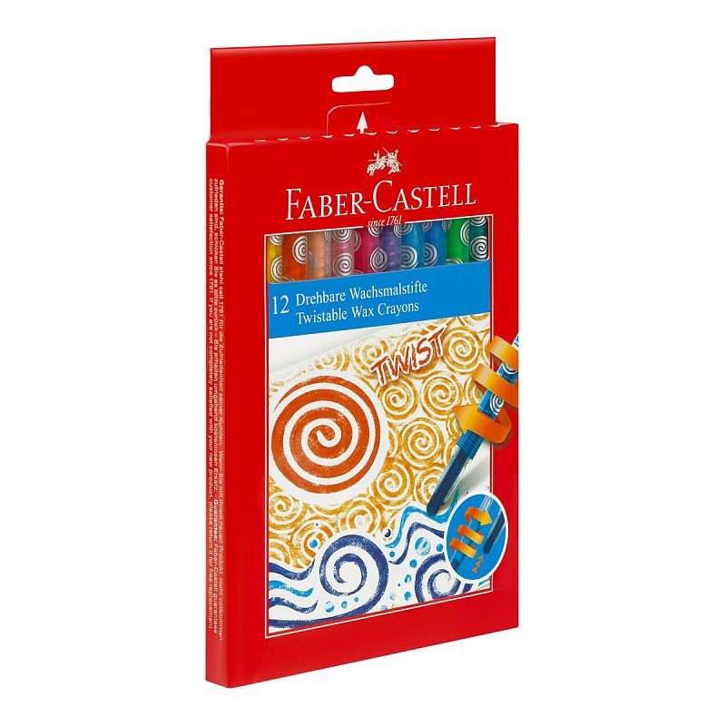 Карандаши восковые Faber-Castell, 12цв., выкручивающийся стержень, картон. упаковка, европодвес