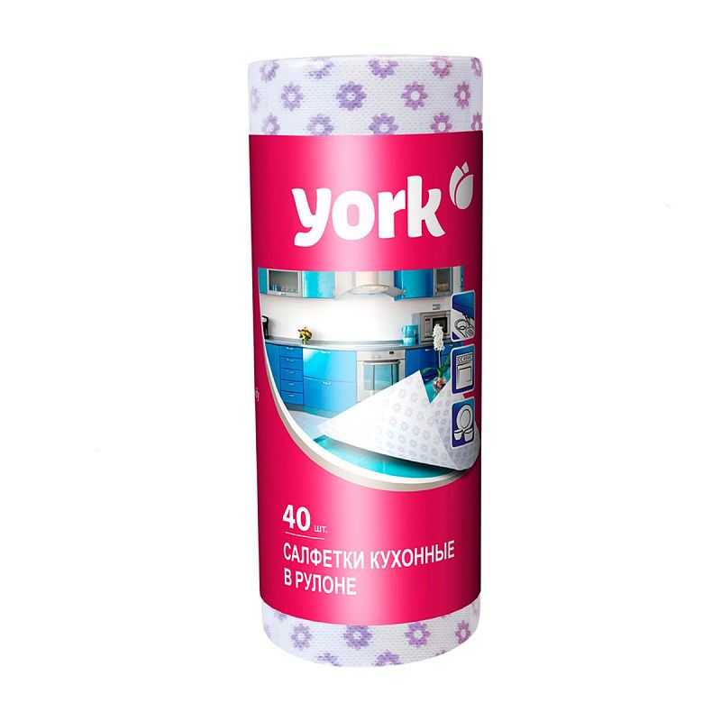Салфетка для уборки York "Премиум", 25*40см с рисунком,многоразовые, 40шт., в рулоне
