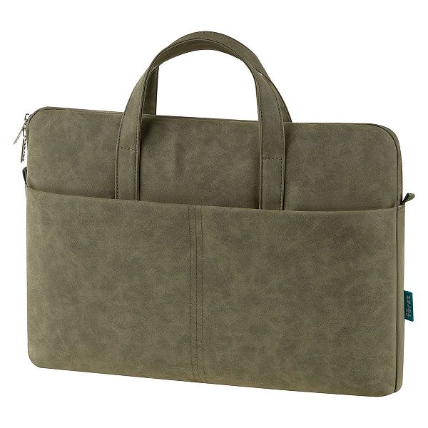 Сумка для ноутбука 15,6" Först "Suede Style", полиуретан, оливково-серый, мягкий подклад, внешнее отделение