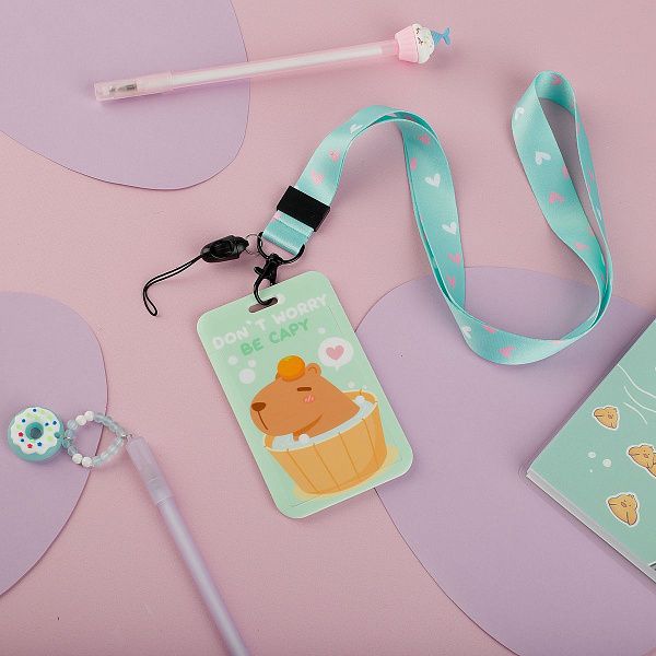 Бейдж вертикальный MESHU "Капибара", 110*70мм, лента с карабином, 2D печать, опп пакет с европодвесом