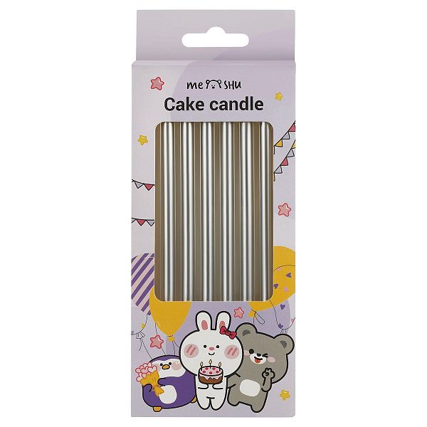 Свечи для торта с держателями MESHU "Straight silver", 10см, 6шт