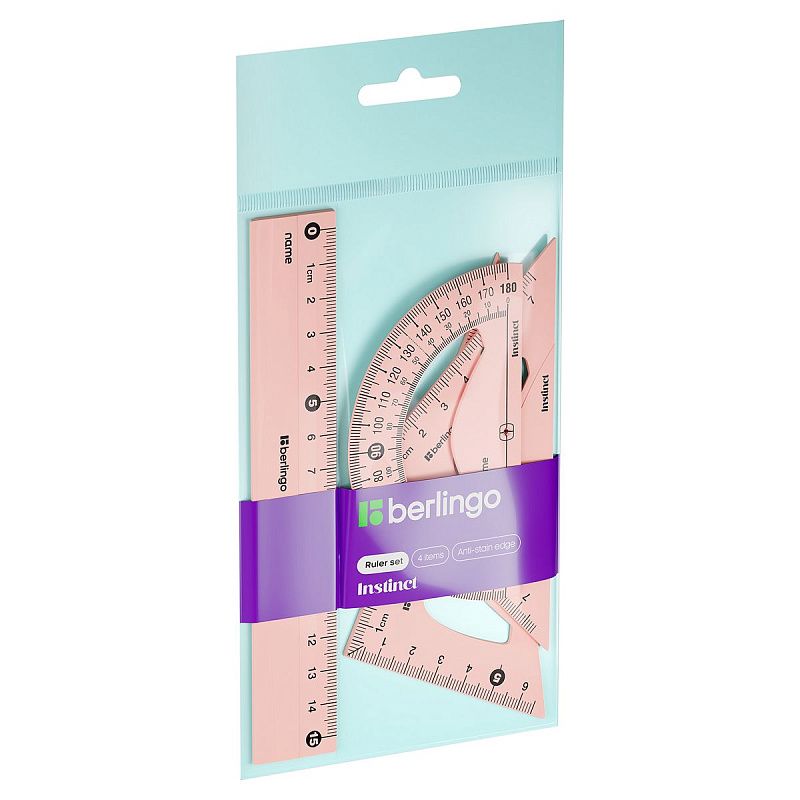 Набор чертежный малый Berlingo "Instinct" (треуг. 2шт., линейка 15см, транспортир), ассорти 