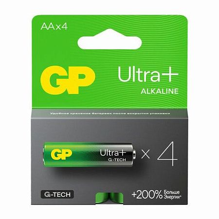 Батарейки КОМПЛЕКТ 4 шт., GP Ultra Plus, AA (LR6, 15 А), алкалиновые, пальчиковые, 15AUPNEW-2CR4