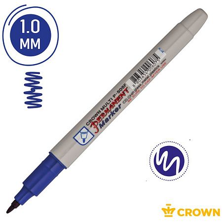 Маркер перманентный Crown "Multi Marker Super Slim" синий, пулевидный, 1мм 