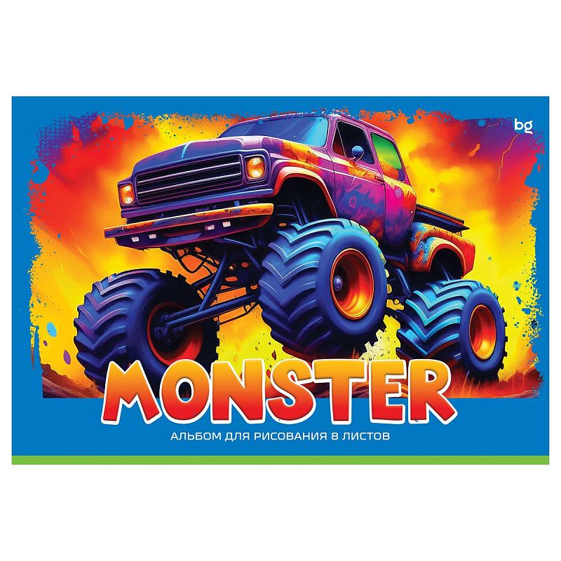Альбом для рисования 08л., А4, на скрепке BG "Monster"