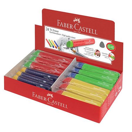 Ластик Faber-Castell "Tri", треугольный, 83*12,6*12,3мм, пластиковый футляр, ассорти 