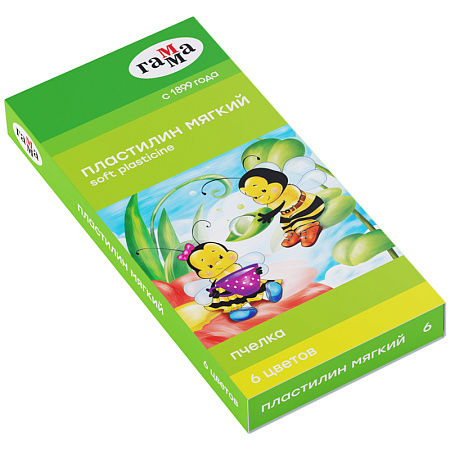 Пластилин восковой мягкий Гамма "Пчелка", 06 цветов, 90г, со стеком, картон. упаковка
