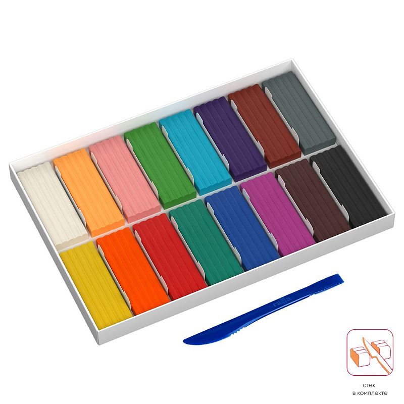 Пластилин Гамма "Юный художник" NEW, 16 цветов, 224г, со стеком, картон. упаковка