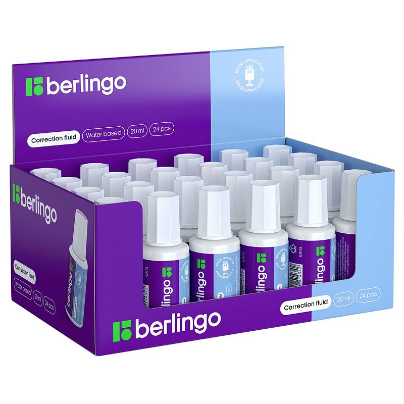 Корректирующая жидкость Berlingo, 20мл, водная основа, с кистью