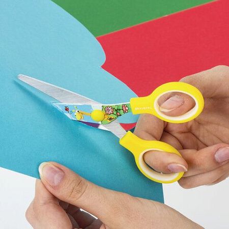 Ножницы BRAUBERG "Kid Series", 130 мм, жёлтые, с цветной печатью "Жирафы", закругленные, 232269 