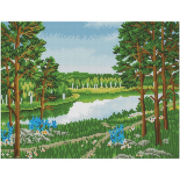 Алмазная мозаика ТРИ СОВЫ "Летний пейзаж", 30*40см, холст на деревянном подрамнике, картонная коробка с пластиковой ручкой