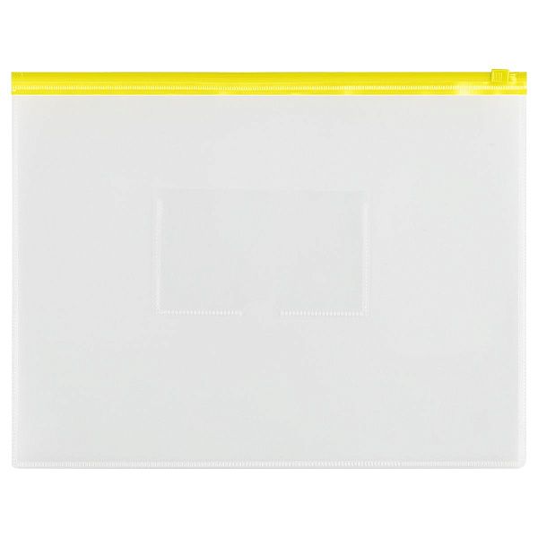 Папка-конверт на zip-молнии СТАММ А5, полипропилен, 150мкм, прозрачная, карман, молния желтая