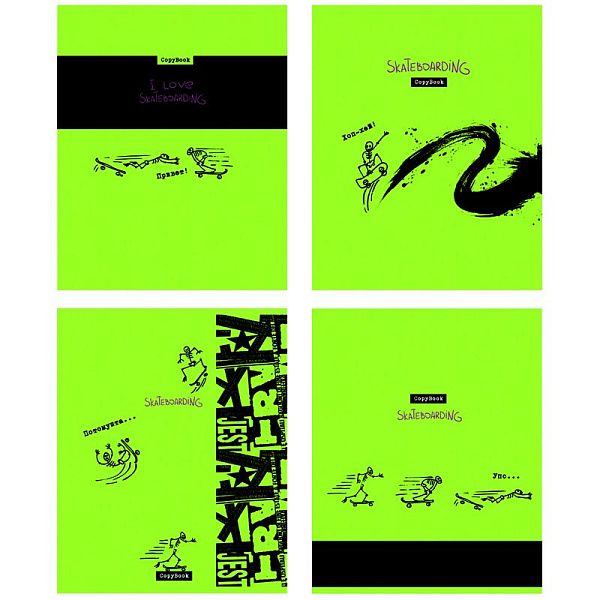 Тетрадь 40л., А5, клетка BG "Скейтbook", выб. лак, неон