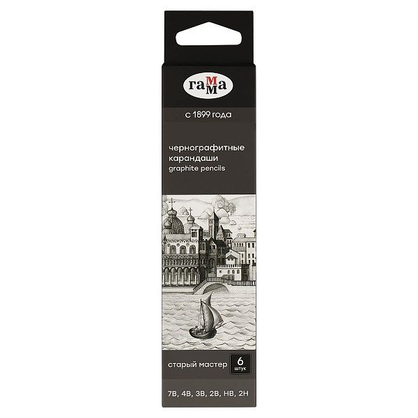 Набор карандашей ч/г Гамма 6шт., 7B-2H, кедр, картон. упаковка, европодвес