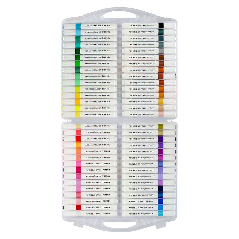 Маркеры акриловые Гамма "Классические", 60 цв., трехгран., пластик.бокс