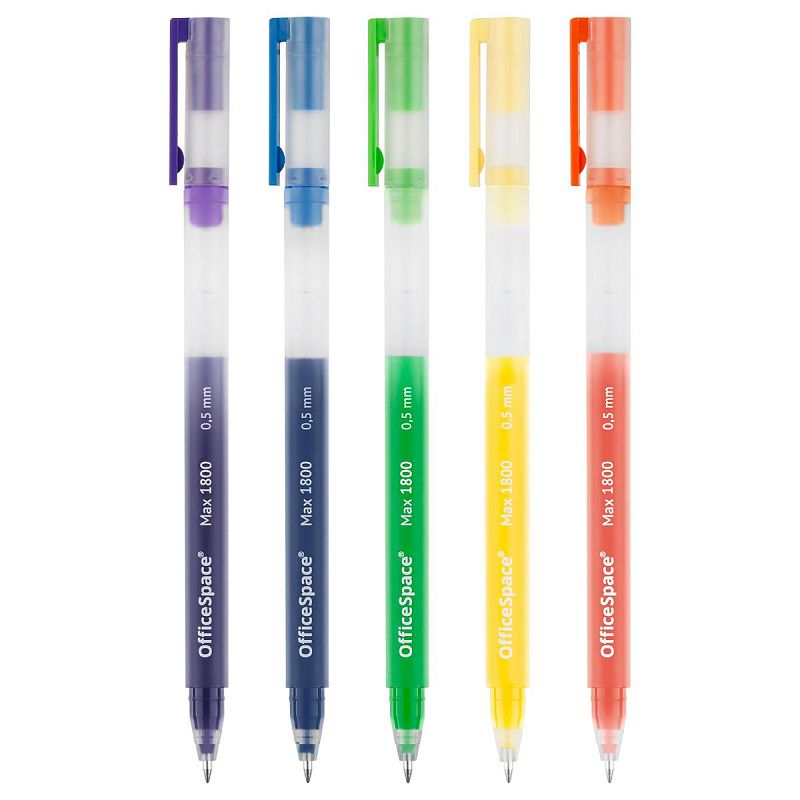 Набор гелевых ручек OfficeSpace "Max 1800", 5шт., 5цв,0,5мм, бесстержневая, увеличенная длина письма, коробка 