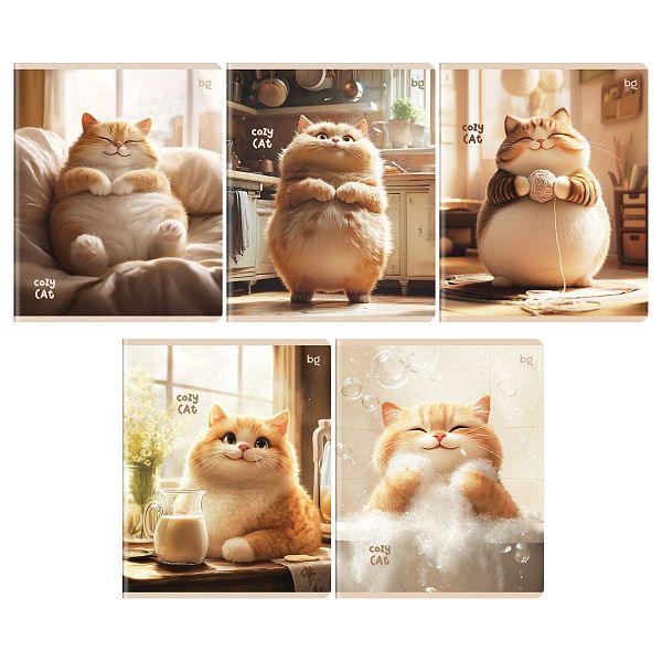 Тетрадь 48л., А5, клетка BG "Cozy cat", выборочный лак