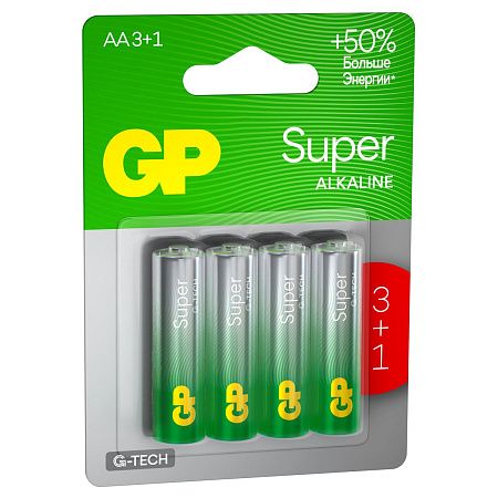 Батарейка GP Super G-Tech AA (LR6) 15A алкалиновая, BC4 (промо 3+1)