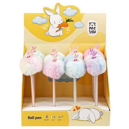 Ручка шариковая MESHU "Sugar Bunny", синяя, 0,7мм, корпус ассорти, с топпером 