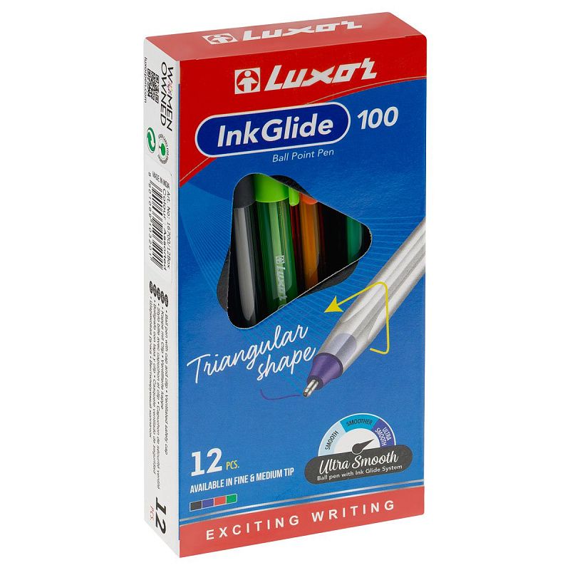 Ручка шариковая Luxor "InkGlide 100 Icy" синяя, 0,7мм, трехгран., корпус ассорти 