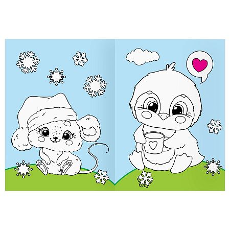 Раскраска А4 ТРИ СОВЫ "Животные в стиле kawaii", 16стр., цветной фон
