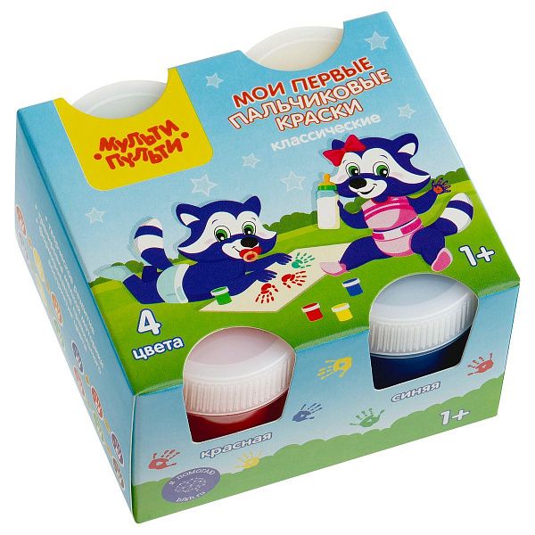 Краски пальчиковые классические Мульти-Пульти "Мои первые пальчиковые краски", 4 цвета, 140 мл, для малышей, 1+, картон