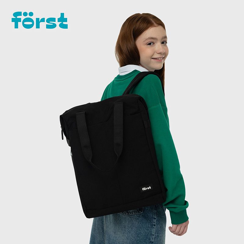 Рюкзак Först F-Casual "Dark Black" 42*28,5*12,5см, 1 отделение, 1 карман, уплотненная спинка 