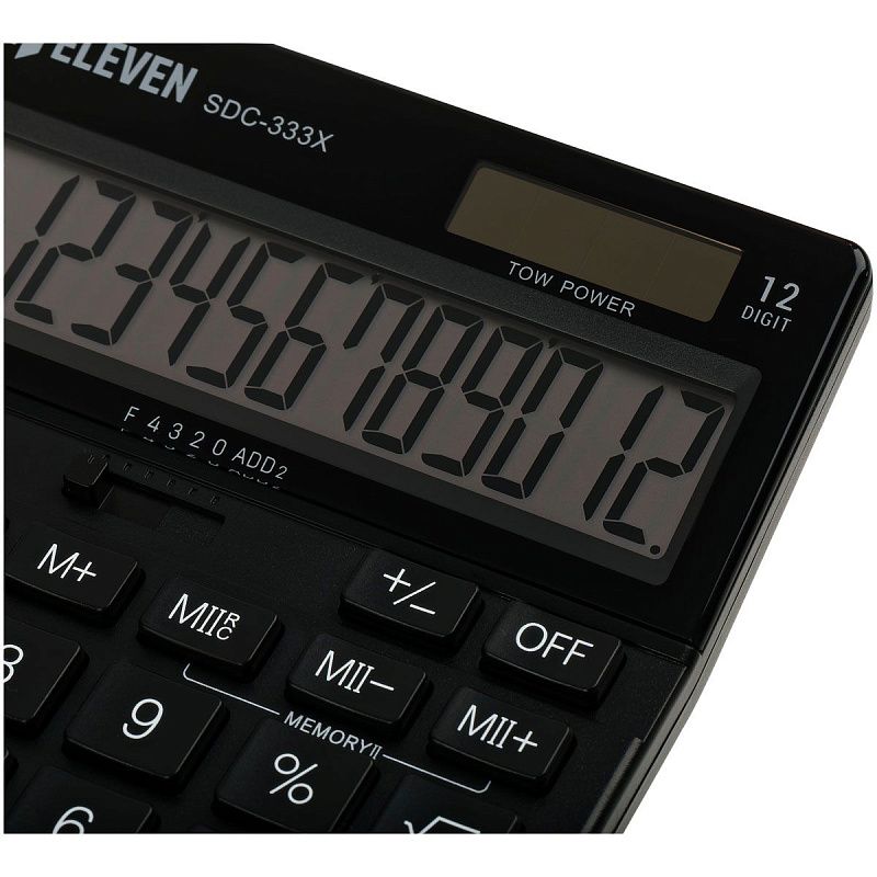 Калькулятор настольный Eleven SDC-333X-BK, 12 разрядов, двойное питание, 125*155*31мм, черный