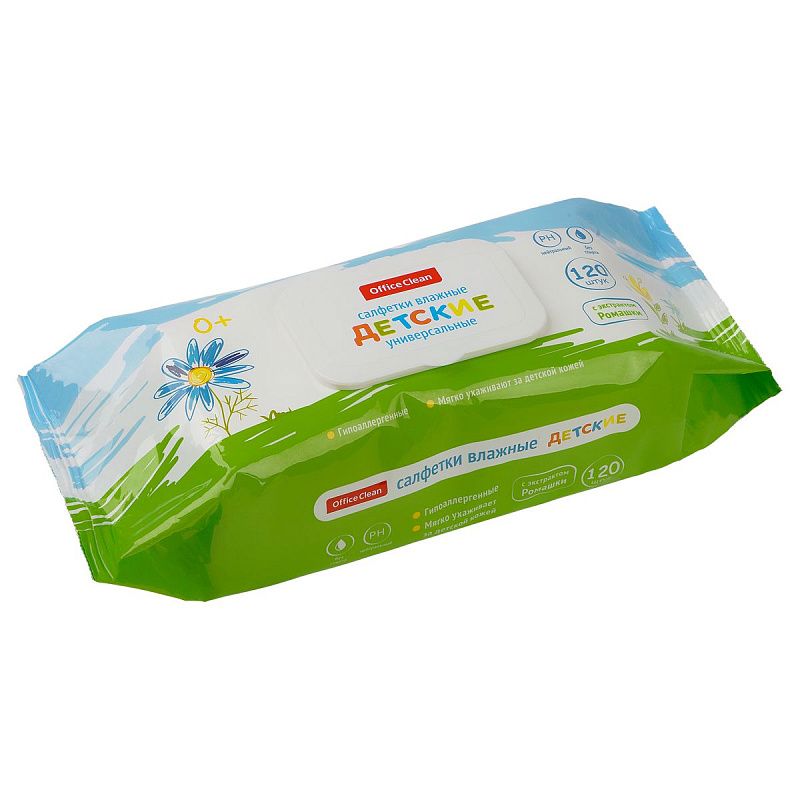 Салфетки влажные OfficeClean "Детские", 120шт., универсальные очищающие, клапан-крышка 