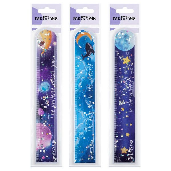 Линейка 15см MESHU "Universe" ПВХ с блестками, ассорти, европодвес