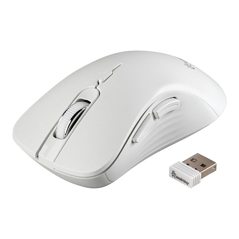 Мышь беспроводная Smartbuy 616AG, бесшумная работа кнопок, белый, 5btn+Roll