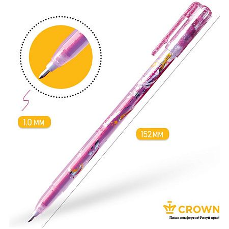 Набор гелевых ручек Crown "Glitter Metal Jell" 6шт., 06цв., 1,0мм, с блестками, ПВХ уп., европодвес 
