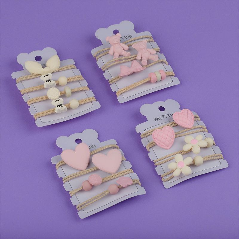 Резинки для волос MESHU, тонкие с топперами, ассорти, 4шт., диаметр 5см, европодвес