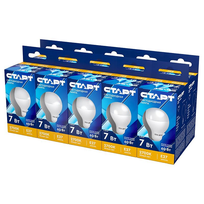 Лампа светодиодная Старт LED, серия "ЭКО" 7W30, тип А "груша", E27, 2700К, теплый свет, 15000ч
