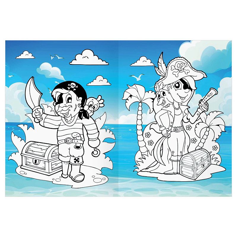 Раскраска с цв. фоном А4, 16 стр., ТРИ СОВЫ "Остров сокровищ"