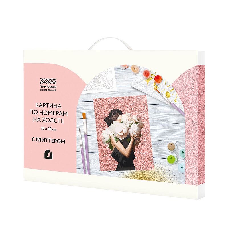 Картина по номерам на холсте с глиттером ТРИ СОВЫ "Тайна взгляда", 30*40, с акриловыми красками и кистями