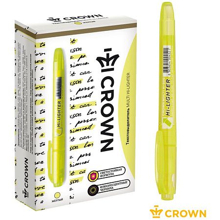 Текстовыделитель Crown "Multi Hi-Lighter" желтый, 1-4мм 