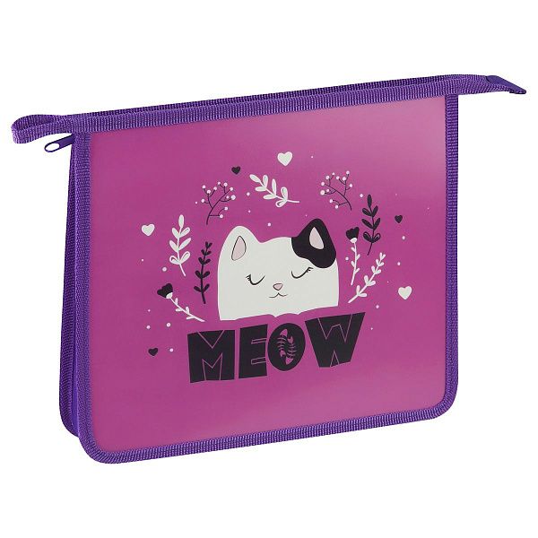 Папка для тетрадей 1 отделение, ArtSpace "MEOW", А5, пластик, на молнии