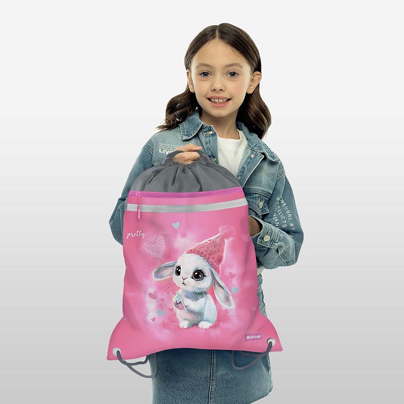 Мешок для обуви 1 отделение Berlingo "Dreamy Bunny", 360*460мм, вентиляционная сеточка , светоотражающая лента, карман на молнии 