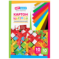 Картон цветной А4, ArtSpace, 10л., 10цв., лакированный, в папке