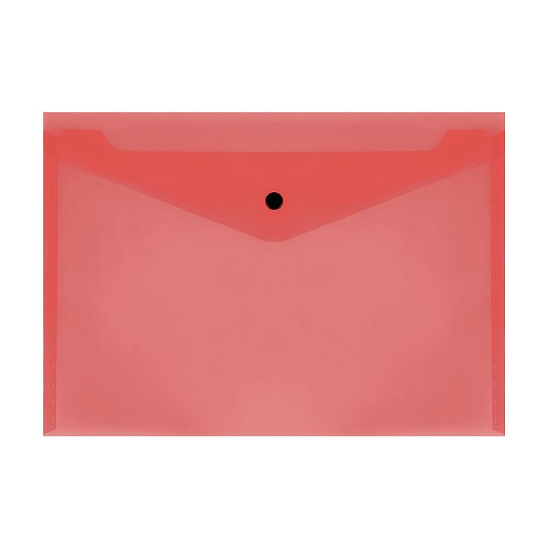 Папка-конверт на кнопке СТАММ А4, 150мкм, пластик, прозрачная, красная