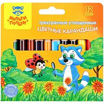 Карандаши цветные Мульти-Пульти "Енот на лугу", 12цв., утолщ., трехгран., укорочен., заточен., картон