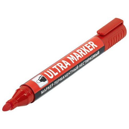 Маркер перманентный ULTRA MARKER, КРАСНЫЙ, 3,5 мм, с клипом, BRAUBERG, 152205 