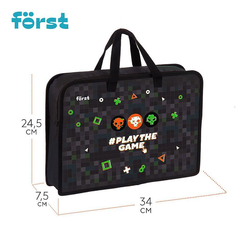 Папка с ручками 1 отделение, А4 Först "Play the game", 340*245*75мм, пластик, на молнии 