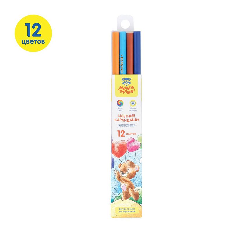 Карандаши цветные пластиковые Мульт-Пульти "Сердечко", 12цв., незаточен., европодвес
